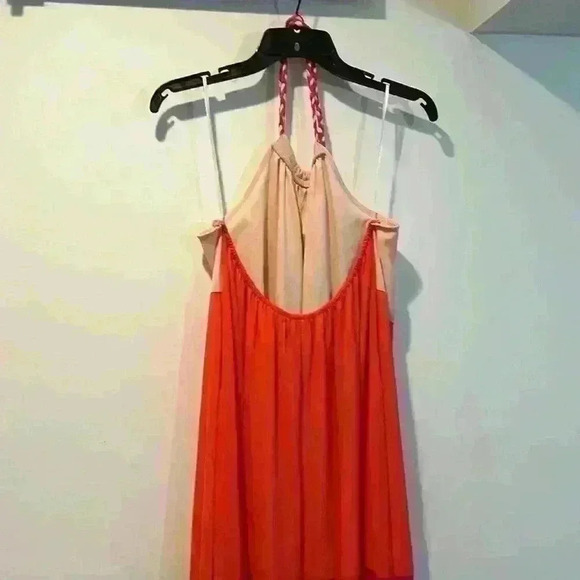 Aakaa size medium color block halter maxi dress cream pink orange - Picture 4 of 5